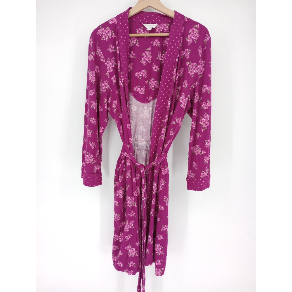 Charter‎ Club Floral Robe Womens Medium Purple Polka Dot Trim Knit Loungewear